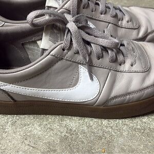 Nike Men’s Taupe Leather Sneakers with White Swoosh